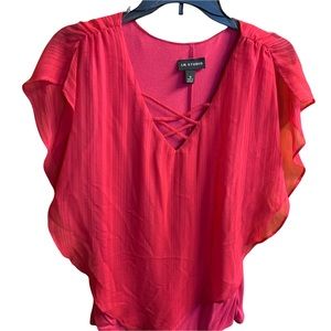 I.N. Studio tulle blouse with lining Red women’s Medium V neck sleeveless